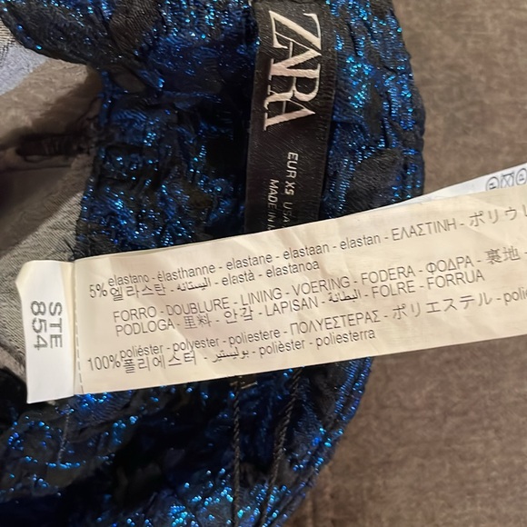 NWT Zara Festive Season Ruffle Metallic Blue On Black Belted Mini Skirt - Picture 8 of 12